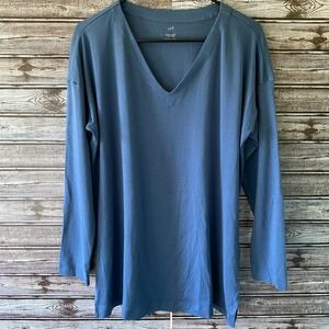 J. Jill Women's Long-Sleeved Tunic Size M Petite Blue Twilight Supima V-Neck NWT